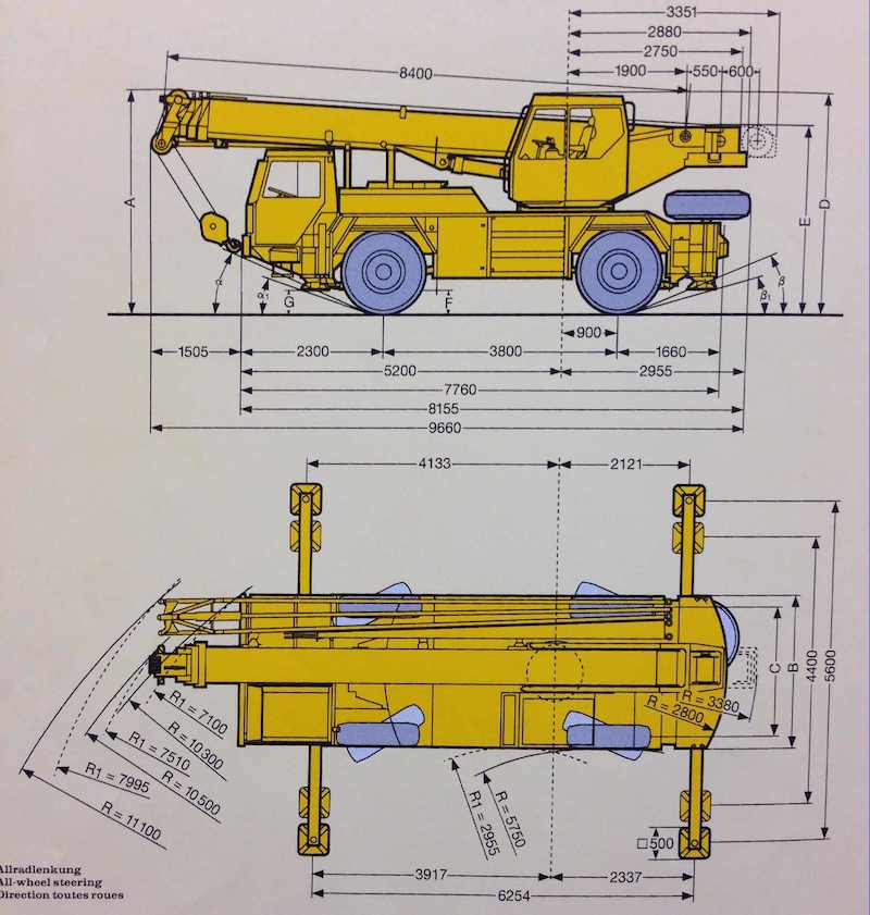 Rozměrový výkres autojeřábu Liebherr LTM 1025